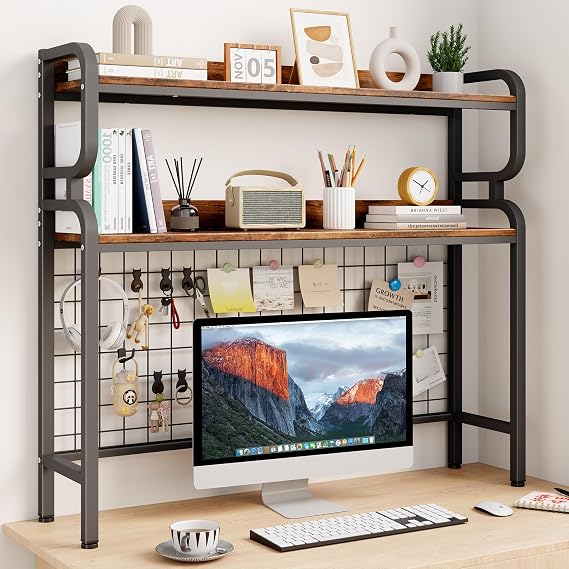 BYMECOST 38.6" Desktop Hutch Bookshelf,2-Tier Desk Shelf with Back Panel