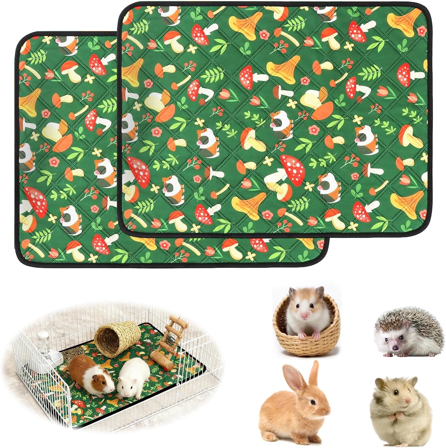 2 Pack Guinea Pig Cage Liner Waterproof Guinea Pig Liners for Cage Washable Non-Slip Guinea Pig Fleece Cage Liner for Small Animal Chinchilla Hamster (61x45 cm)