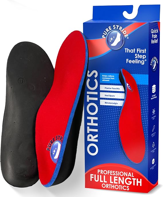 Pure Stride Professional Full Length Orthotics - Shoe Insert & Support for Metatarsals, High Arch, Flat Feet - Pain Relief for Plantar Fasciitis, Arch, Heel - 1 Pair, Men's 3-3.5 / Women's 5-5.5