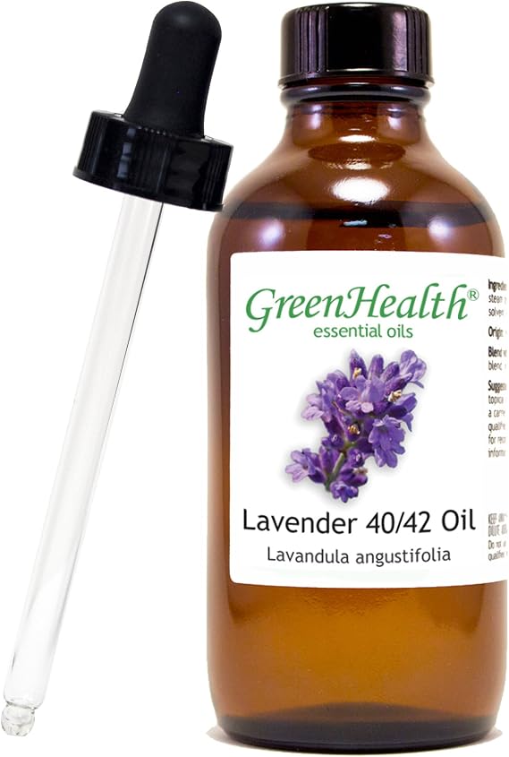 Lavender 40-42 4 fl oz (118 ml) Glass Bottle w/Glass Dropper 100% Pure Essential Oil GreenHealth