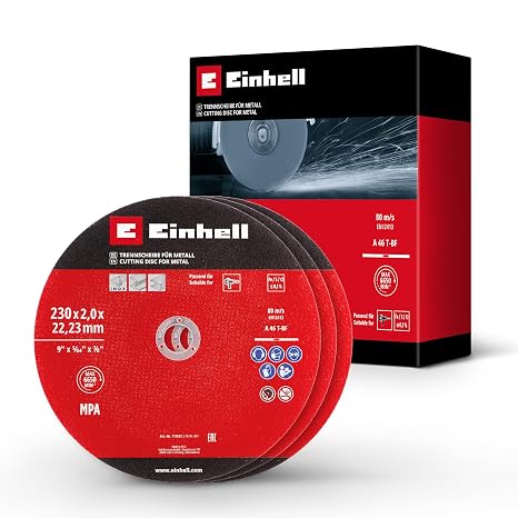 Orijinal Einhell 3 Parça İnce Metal Kesme Diski Seti, Ø 230 mm (2 mm Kalınlık, MPA Sertifikalı, Uzun Ömürlü, Hassas ve Düşük Çapaklı Kesimler, Avuç Taşlamalar için) - 49711523