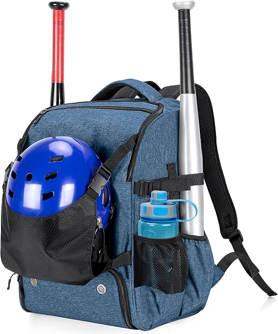 DSLEAF Baseball Backpack for 4 Bats, Softball Bat Bag with Helmet Holder | External Helmet Holder and Separate Shoe Space, Back Fence Hook, Portable Size for Youth and Adults