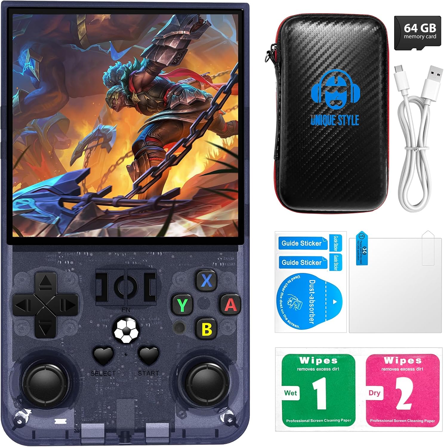2025 New Upgrade R36MAX Retro Handheld Game Console with 64G Built-in 18000 Classic Games, Portable Hand Held Open Source Linux System 4.0-in 4k HD IPS Screen Video Player Gray 64GB