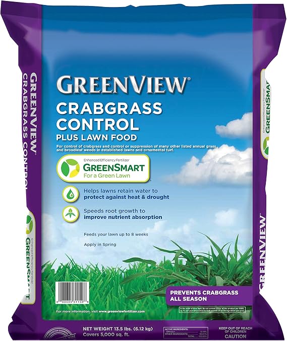 GreenView Crabgrass Control Plus Lawn Food 13.5 lb. Covers 5,000 sq. ft. | 26-0-4 NPK formula - Prevents crabgrass all season - Contains slow release nitrogen - 8 weeks of feeding