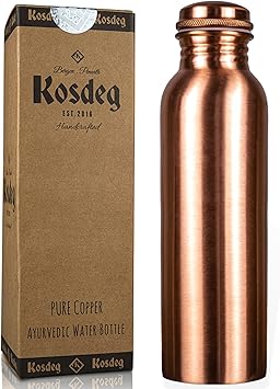 Kosdeg Copper Water Bottle - 34oz Smooth Design - A Handcrafted Ayurvedic Pure Copper Vessel For Drinking - Drink More Water, Lower Your Sugar Intake And Enjoy The Health Benefits