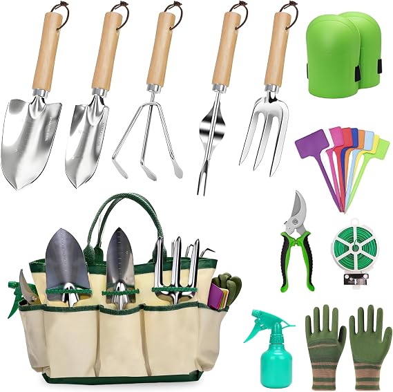 Garden Tools Set, 12 Pieces Gardening Hand Tool Gift Kit, Heavy Duty Stainless Steel Gardening Gifts with Storage Bag for Women & Men for Christmas, Birthdays, Holiday