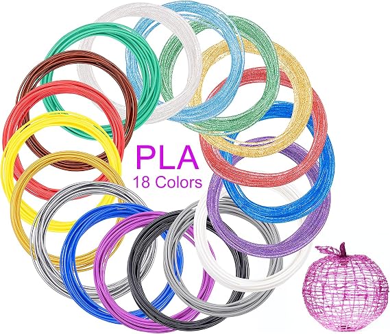 Kretrum 18 Colors 3D Pen PLA Filament Refill Pla Filament Bundle 3D Pen Filament 1.75mm with Special Glitter PLA + Filament and Metal PLA + Filament Each Color 13.11 Feet Total 236 Feet