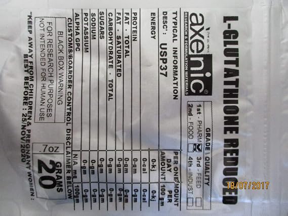 20 Grams L - GLUTATHIONE Reduced Pharm' Grade,Pure Powder 99.1%