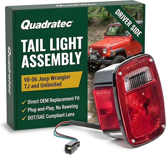 Quadratec Premium Tail Light, Driver Side - Fits Jeep Wrangler TJ & LJ Unlimited 1998-2006 - Plug and Play Lamp Assembly - Meets OE Specifications - Factory Replacement Tail Light