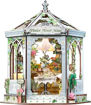 Fsolis Book Nook Kit - DIY Miniature Kit for Adults Tiny House Bookshelf Diorama 3D Puzzles Flower Shop Craft Gifts for Women Book LoversWindsor Flower House