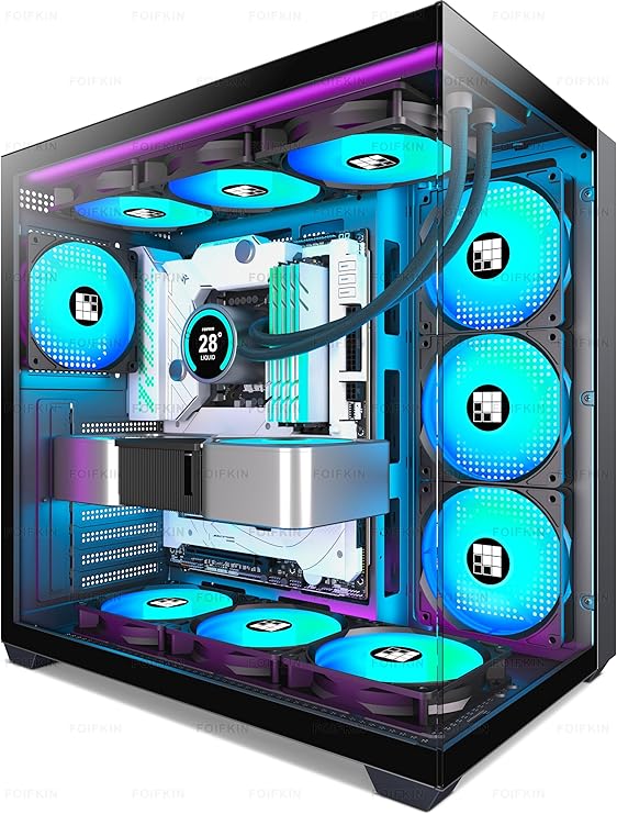 FOIFKIN F600 PC Case ATX with 7 PWM ARGB Fans, High Airflow Mid-Tower Computer Case, Gaming PC Case Big Tower, ATX Case Black, with Type-C, 360mm Radiator Computer Case(Black, F600)