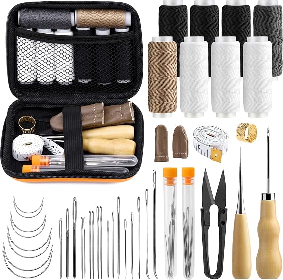 Sewing Kit for Adults, 38 Pcs Heavy Duty Sewing Kit with Upholstery Needles | Needle and Thread Kit with Hand Stitching Needles 8 Upholstery Thread for Carpet Canvas DIY Sewing Repair