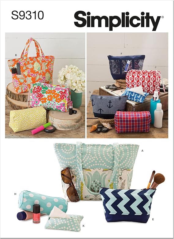 Simplicity S9310 Totes & Bags Sewing Pattern, Assorted Tote Bags, Cosmetic Bags & Tissue Cover, One Size