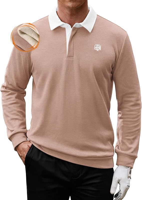 Herberton Men's Fleece-Lined Golf Polo Shirt Thermal Athletic Outdoor Collared Sweatshirt (S-2XL)