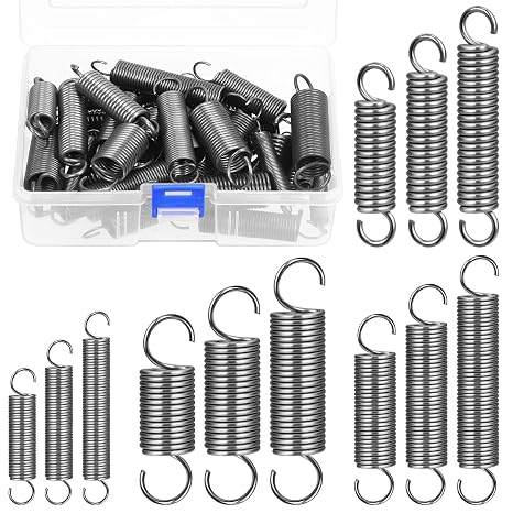 Glarks 36pcs Stainless Steel Extension Springs with Opening Hook Sets 12 Sizes Small Spring Tension Spring Wire Assortment for Machinery Construction Industrial