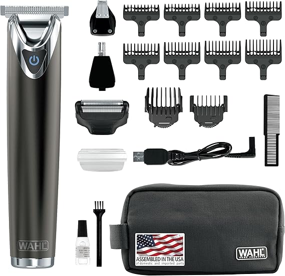WAHL USA Stainless Steel Lithium Ion 2.0+ Slate Beard Trimmer for Men - Electric Shaver, Nose Ear Trimmer, Rechargeable All in One Men's Grooming Kit - Model 9864