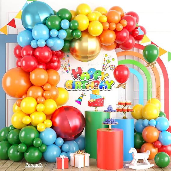Rainbow Balloon Garland Arch Kit, 120pcs Colorful Balloon Arch Kit With Red Gold Blue 4d Foil Balloon, Orange Yellow Green Balloons Different Sizes For Birthday Baby Shower Party Wedding Decorations