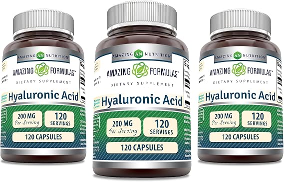 Amazing Formulas Hyaluronic Acid 200 Mg Per Serving Capsules Supplement | Non-GMO | Gluten Free | Made in USA (120 Count | 3 Pack)