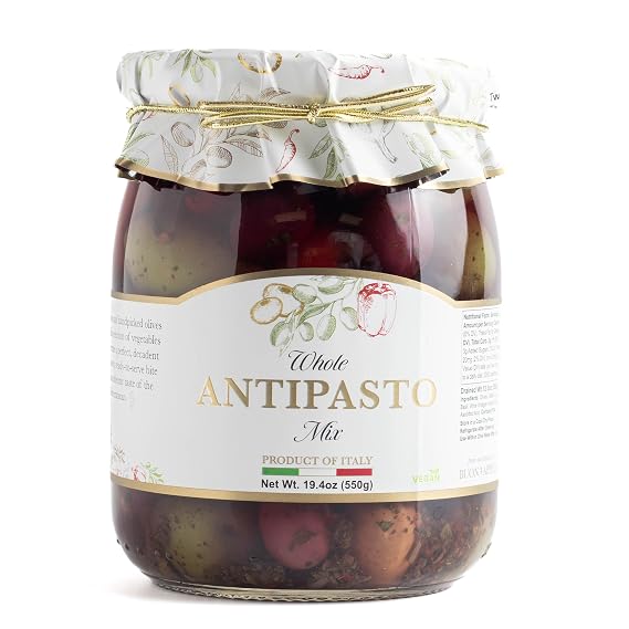Giusto Sapore Antipasto, Whole Premium Olive Mix in Oil - Imported from Italy and Family Owned - 19.4oz