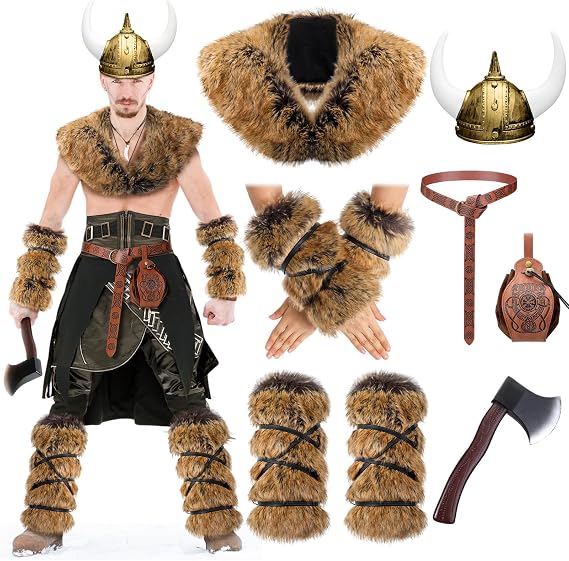 Realspring 8 Pcs Halloween Men Medieval Viking Costume