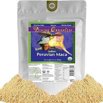Divine Organics 2 Lb / 32 Ounce - Raw Peruvian Maca Powder - Certified Organic - Vegan, Antioxidant, Gluten Free - Mix in Coffee, Chocolate, Smoothies, Cereals - Yellow Peruvian Maca Root