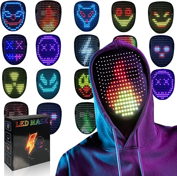 COOLGUARDER Led Mask with Gesture Sensing, Light up Face Transforming Mask for Halloween Xmas Costume Party