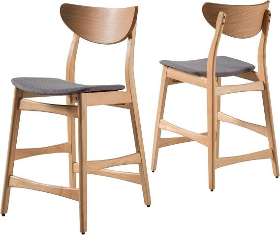 Christopher Knight Home Gavin Counter Chairs, 2-Pcs Set, Dark Grey / Oak Finish