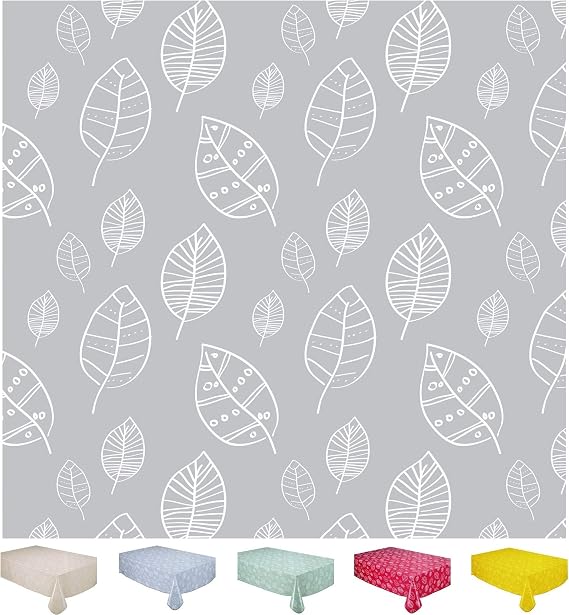 Home Direct Wipe Clean Table Cloth Oilcloth PVC Tablecloth Table Cover Protector Leaves 100cm x 140cm 39"x55" Grey Light