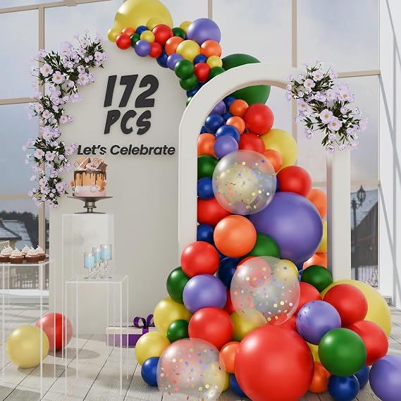 172 Pcs Rainbow Balloon Arch Kit in Various Sizes 18, 10, 5 Inches with Air Pump, Rainbow Balloons for Baby Shower, Bridal Shower, Wedding and Birthday Party Decoration