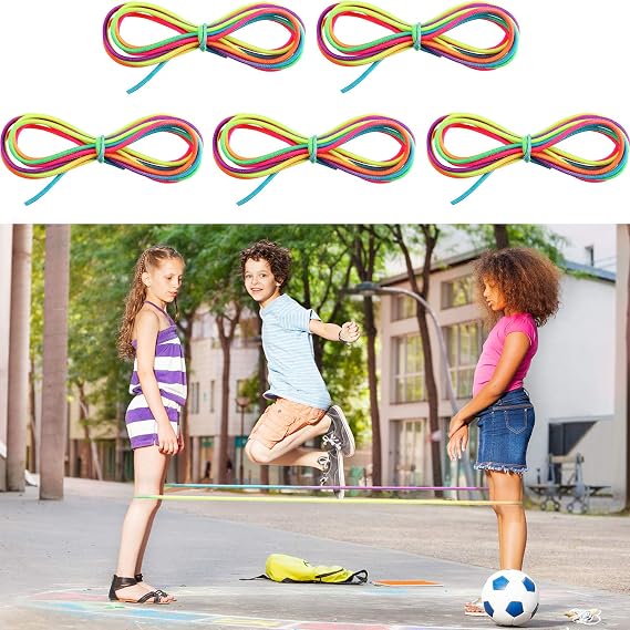 Gejoy 5 Pieces Chinese Jump Ropes for Kids Elastic Stretch Game
