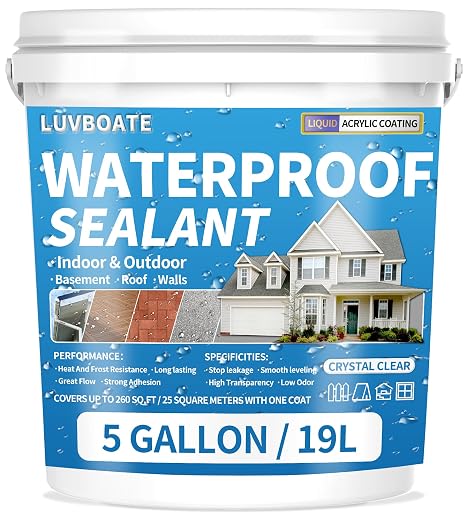 Liquid Waterproof Sealant 5 Gallon Clear, Transparent Waterproof Coating | Water-Based Invisible Repairing Leak Agent Roofs, Walls, Garden, Bathroom, Kitchen, Terraces Indoor & Outdoor