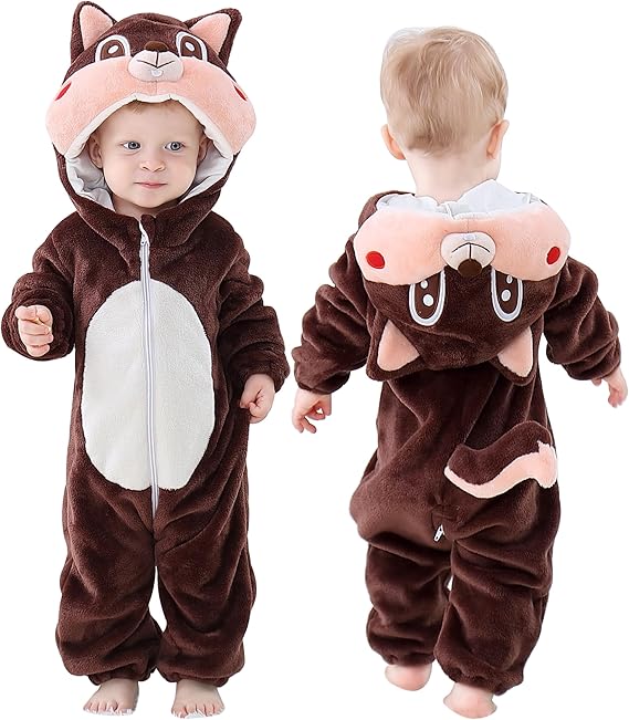 MICHLEY Unisex Baby Animal Costume Hooded Romper Cosplay Jumpsuit Outfits | Halloween Cosplay Jumpsuit, Flannel, Machine Wash, Unisex Toddler Outfit