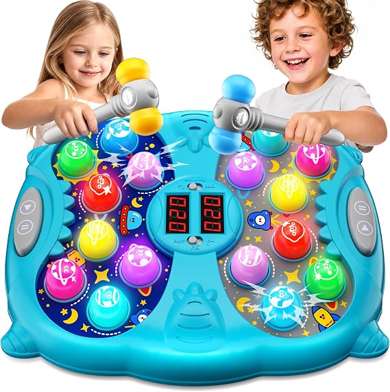 Whack Game Mole for Kids Ages 3-12, Interactive Educational Toys | 3 modes, 9 speeds, 36 challenges, lights & sounds, motor skills & coordination, safe ABS with 2 soft hammers, Birthday Gifts