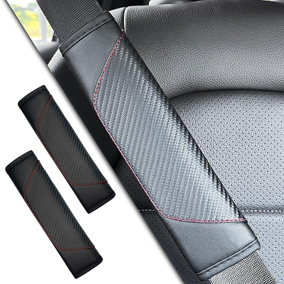 2PCS Seatbelt Cover Car Belt Cover Seatbelt Cushion, Carbon Fiber Wagon Seat Belt Pad Shoulder Strap Protection, Car Safety Seat Belt Strap Cushion Protect Your Neck and Shoulder(Black)