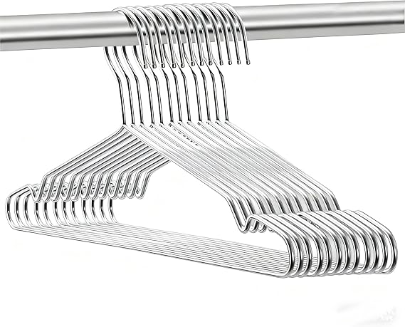 Seropy Coat Hangers Clothes 10 Pack Wire Hangers Heavy Duty Stainless Steel Hangers with Non Slip Grooves, 16.5 Inch Ultra Thin Metal Hangers Space Saving Clothing Hanger