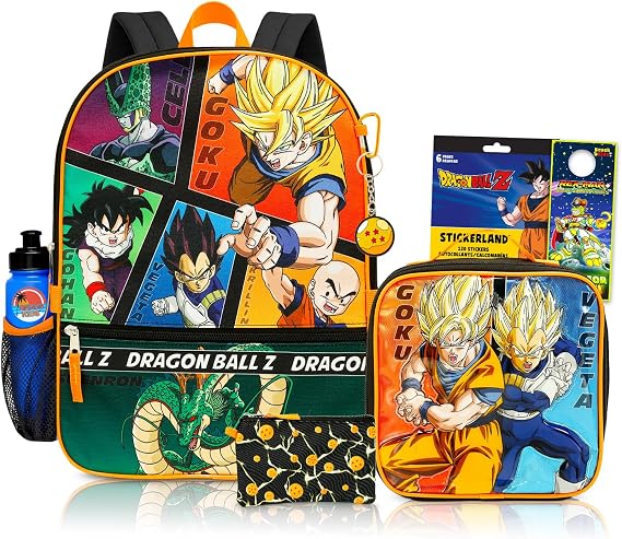 Dragon Ball Z Backpack with Lunch Box for Boys + Accessories Bundle