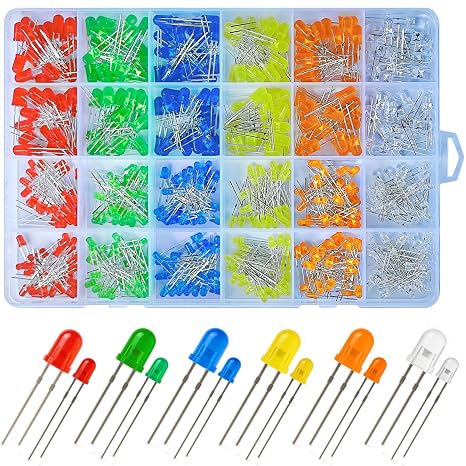 6 Colors - 600Pcs 3mm & 5mm LED Diode Assortment Kit | White/Red/Blue/Green/Yellow/Orange, Dual-Size Bright Light Emitting Diodes for DIY Electronics, Arduino, Raspberry Pi, STEM