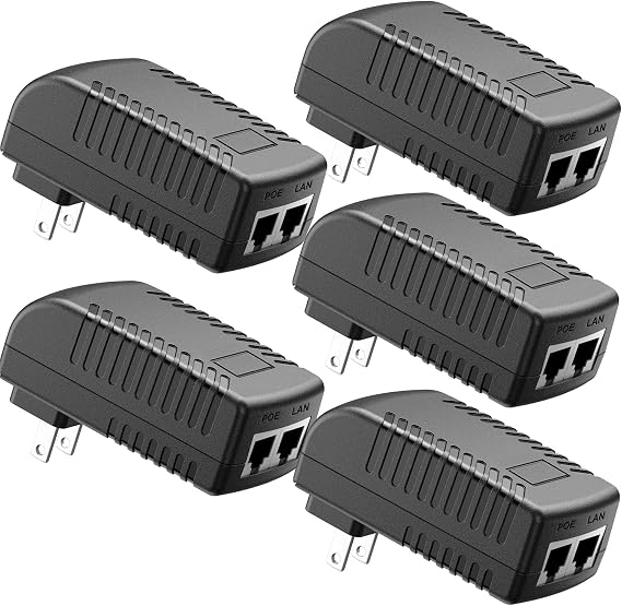 48V PoE Injector,10/100Mbps, 48volt 24W PoE Adapter IEEE802.3af Compaliant for Ubiquiti POE-48-24W, POE Power Supply for Amcrest/Hikvision/YI/Polycom/Aastra Camera and Phones, 5Pack