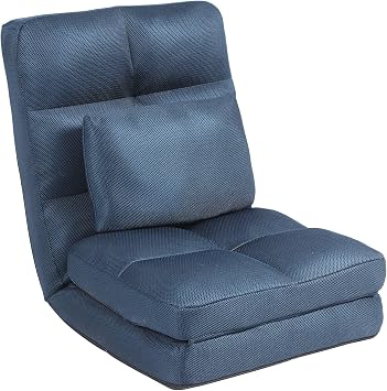 Indoor Chaise Lounge Sofa, Floor Chair with Back Support for Adults, 14 Angle Adjustment Recliner Chair, Folding Floor Lounger with Pillow 8823Blue-2
