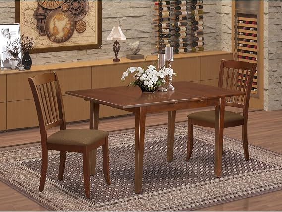 HomeStock Dinette Set 3pc Kitchen Table & Chairs - Rectangular Table with Leaf, Mahogany Finish