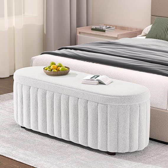 ZZW Storage Ottoman Bench, 46 Inch Upholstered Bench & Ottoman with Larger Storage Space, Bed Bench with Safety Hinge, End of Bed Storage Bench for Bedroom, Living Room, Entryway, Closet