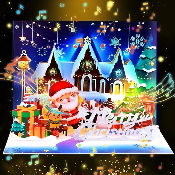 Musical Christmas Card with Light, 3D Pop Up Christmas Cards With Lights & Music, for Girls, Boys.