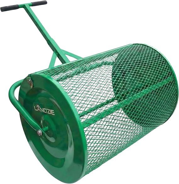 LANDZIE - The Original 24 Inch Compost and Peat Moss Spreader Roller - Top Soil, Sand, Manure, Mulch, Top Dressing Lawn and Garden Spreader
