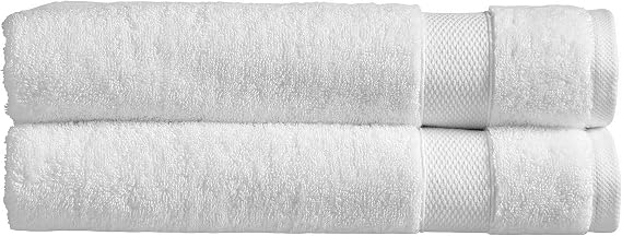 Christy Refresh Bath Towels | Set of 2 | Quick Dry | Gentle Pastel Tones | Soft Plush Large Bathroom Towels | Absorbent Shower Towels | 100% Cotton 550GSM | White