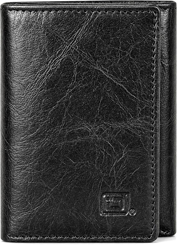 ID Stronghold Slim RFID Trifold Wallet for Men - Genuine Buffalo Leather - Black