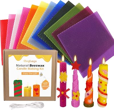 Bingfuego Beeswax Candle Making Kit for Kids - 12 Sheets for Rolling, Natural Bright Color 8 x 8 Inch