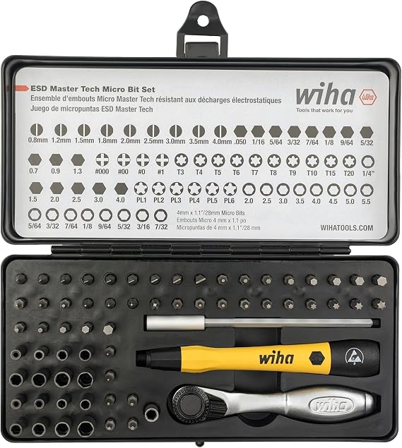 Wiha 75965 ESD Safe Master Technician Ratchet and MicroBits Set, 65 Piece