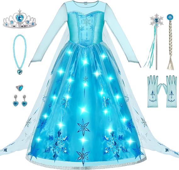 Spooktacular Creations Halloween Kids Ice Princess Dresses, Light-Up Princess Costume for Girls, Sequin Gown for Birthday