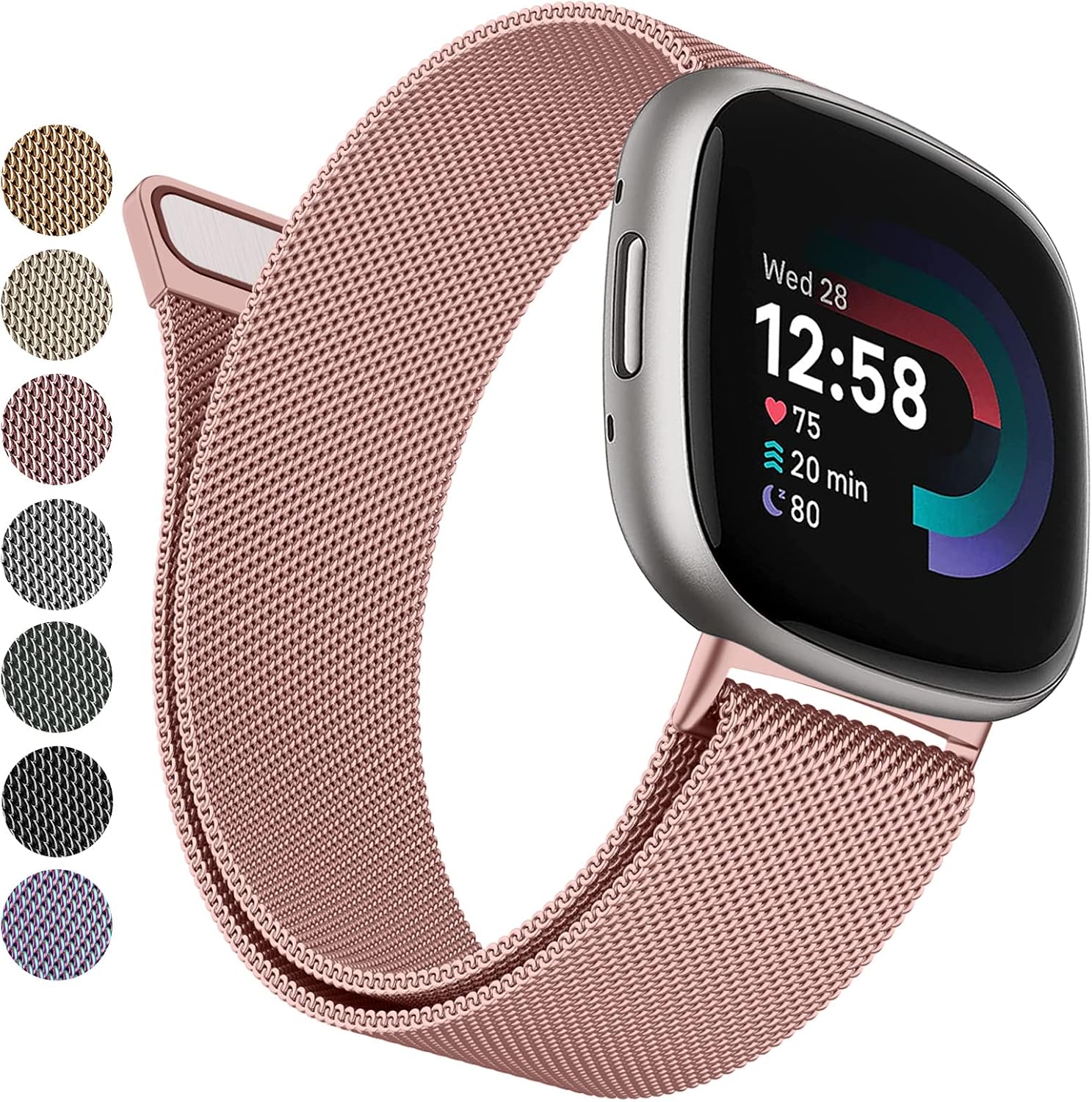 Metal Bands Compatible with Fitbit Versa 3Versa 4Fitbit SenseSense 2 for Women Men, Stainless Steel Mesh Breathable Wristband Strap with Adjustable Magnet Lock