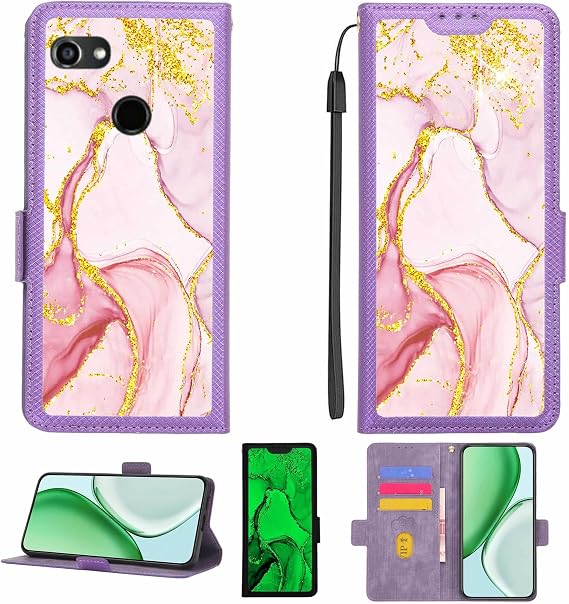Aroepurt Case Compatible for KYOCERA GRATINA Phone Case Flip Cover [with Tempered Glass Screen Protector][RFID Blocking][Gold Glitter+Luminous] LPT-FDL